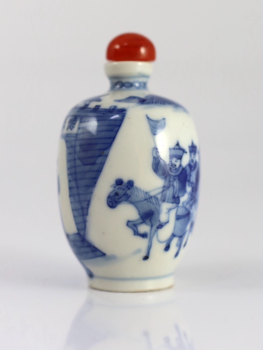 A Chinese blue and white snuff bottle, Yongzheng mark, 1850-1900, 6.5cm high